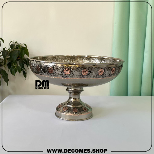 میوه خوری مسی کروم پایه دار(گل سرخ/کد1861)
