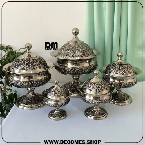 سرویس پذیرایی مسی سفید(مدل گل رز پایه دار/برند سویل)