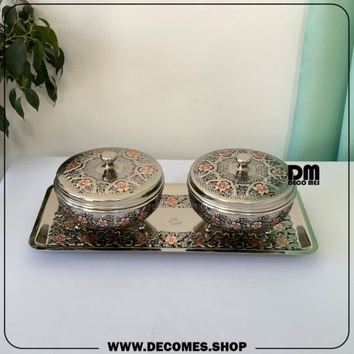 ست اردو خوری مسی کروم الماستراش(مدل گل سرخ)