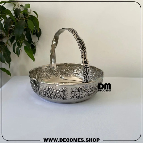 سبد پذیرایی مسی کروم طرح گلبرگ کد 1347