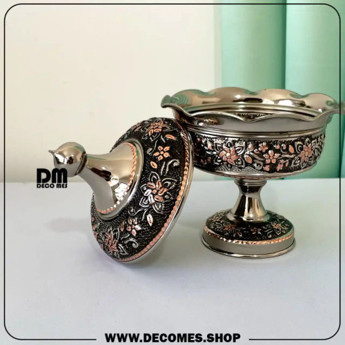 قیمت قندان مسی کروم(مدل گل یاس/کد2062)