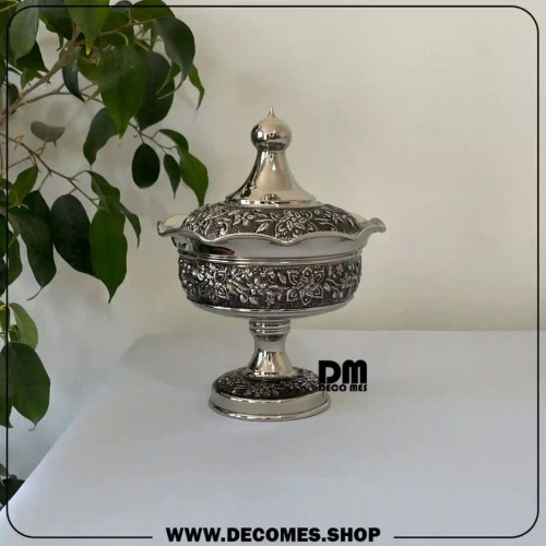 قندان مسی سفید پایه دار(مدل گل یاس/برندفضلی/کد1910)
